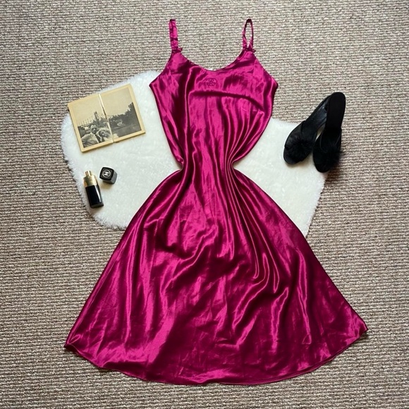 80s Designer Nightgown Slip Dress Ruffle Hem  by Oscar De La Renta